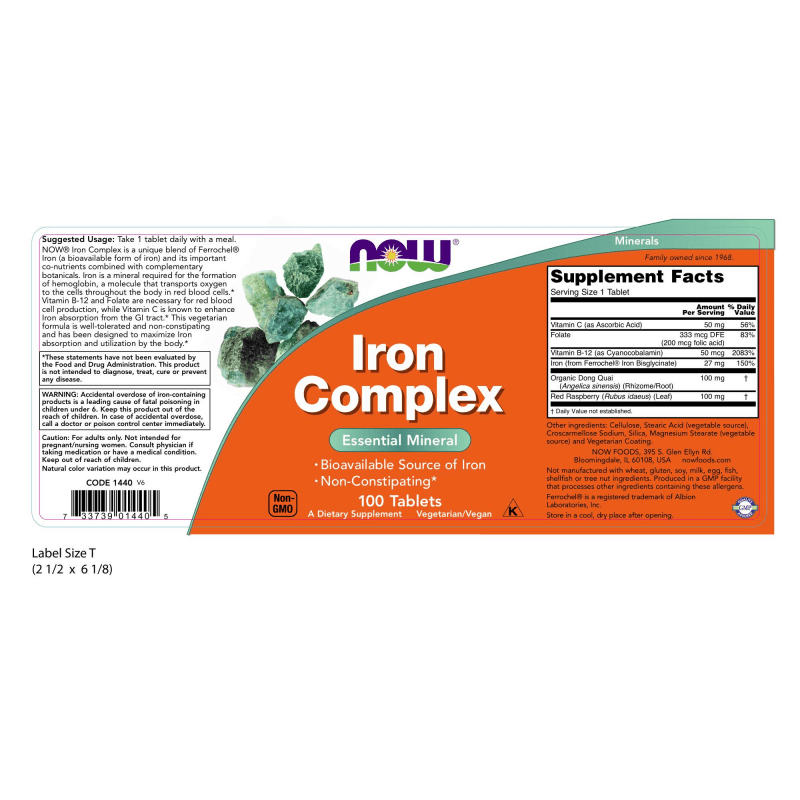 NOW SUPLEMENTOS Now Foods, Complejo de Hierro 27 mg (100 tabletas)