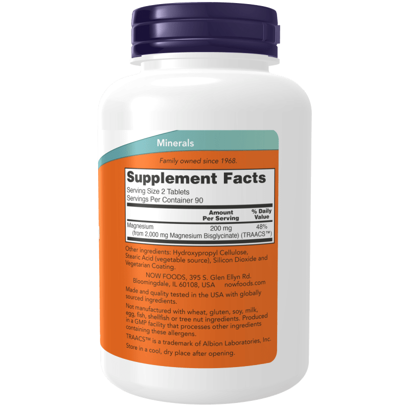 NOW SUPLEMENTOS Now Foods, Glicinato de Magnesio 200 mg (180 tabletas)