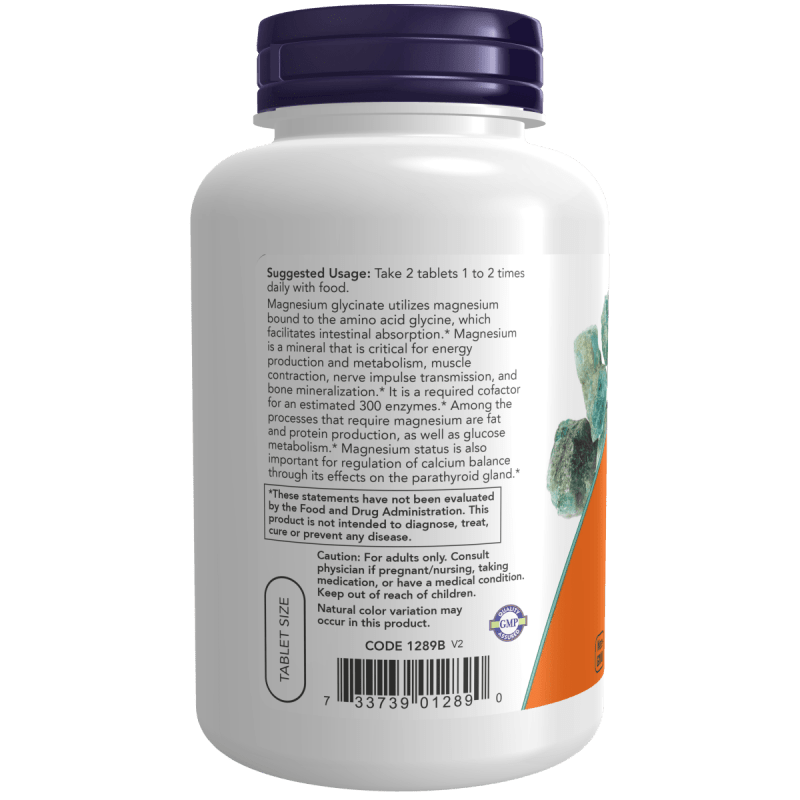 NOW SUPLEMENTOS Now Foods, Glicinato de Magnesio 200 mg (180 tabletas)