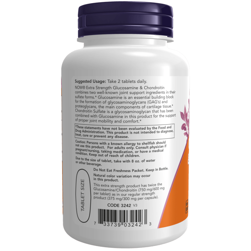 NOW Suplementos Now Foods, Glucosamina y Condroitina Extra Fuerte 1,500 mg/1,200 mg (60 tabletas)