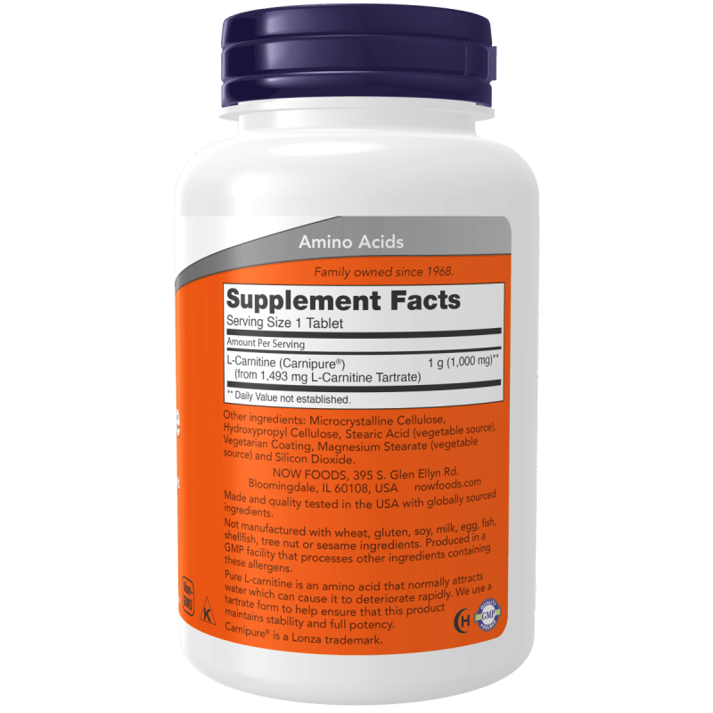 NOW SUPLEMENTOS Now Foods, L-Carnitina 1,000 mg (50 tabletas)