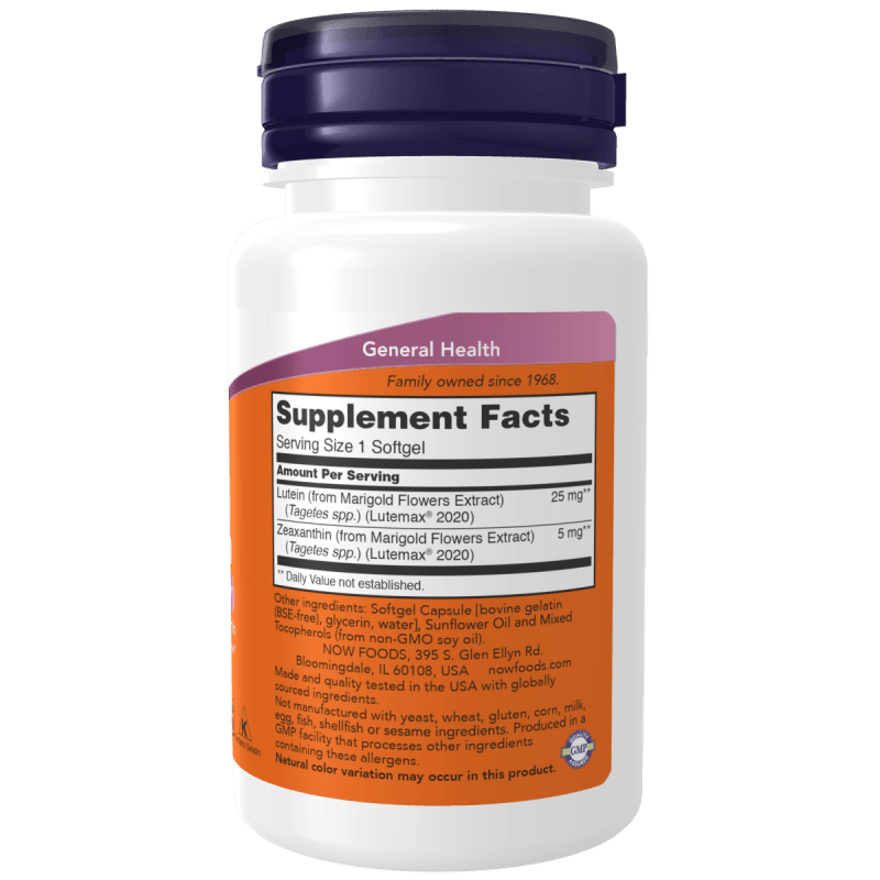 NOW SUPLEMENTOS Now Foods, Luteína y Zeaxantina 25 mg/5 mg (60 softgels)