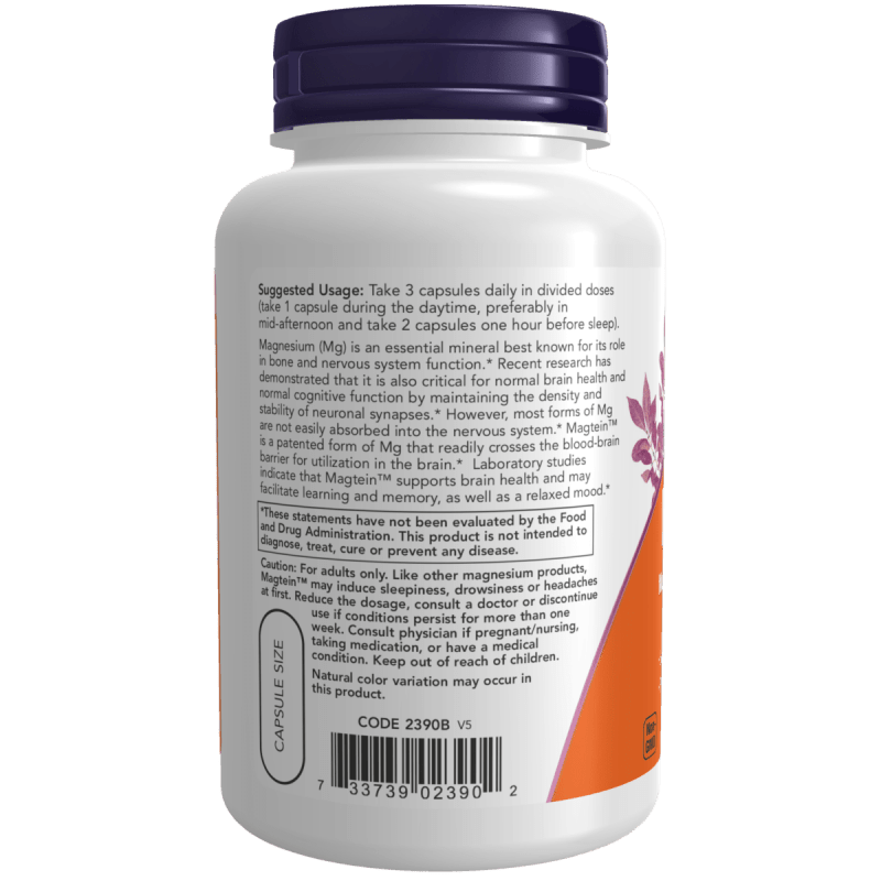 NOW SUPLEMENTOS Now Foods, Magtein™ Magnesio L-Treonato 2,000 mg (90 cápsulas)