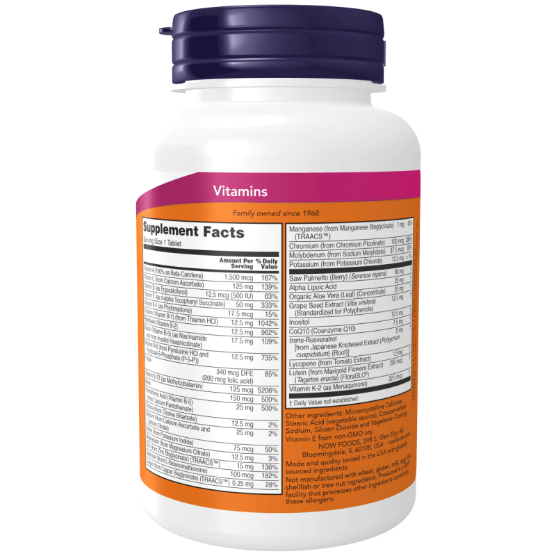 NOW SUPLEMENTOS Now Foods, Multivitamínico para Hombres Adam ™ (60 tabletas)