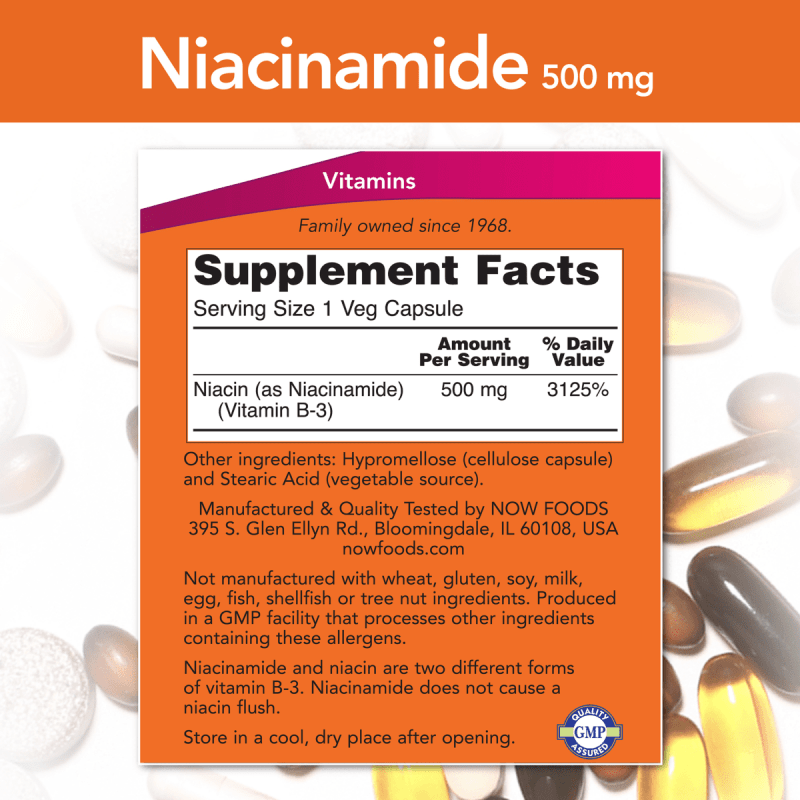 NOW SUPLEMENTOS Now Foods, Niacinamida B-3 500 mg (100 cápsulas)