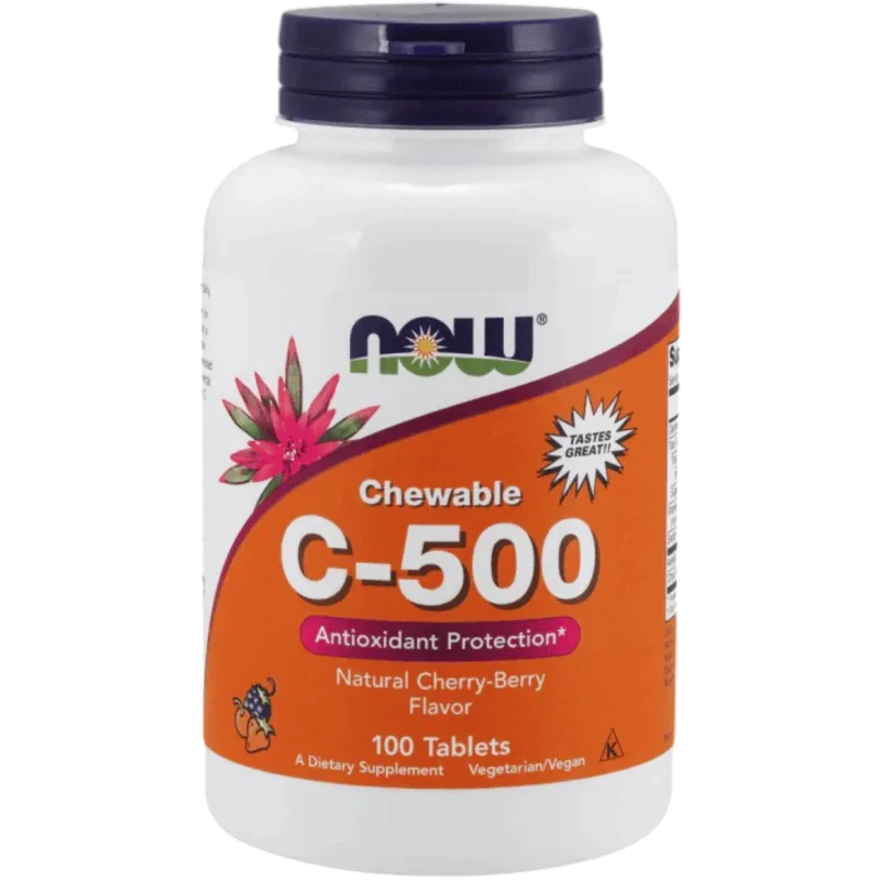 NOW Vitamina Now Foods, Vitamina C-500 Sabor Cereza (100 tabletas)