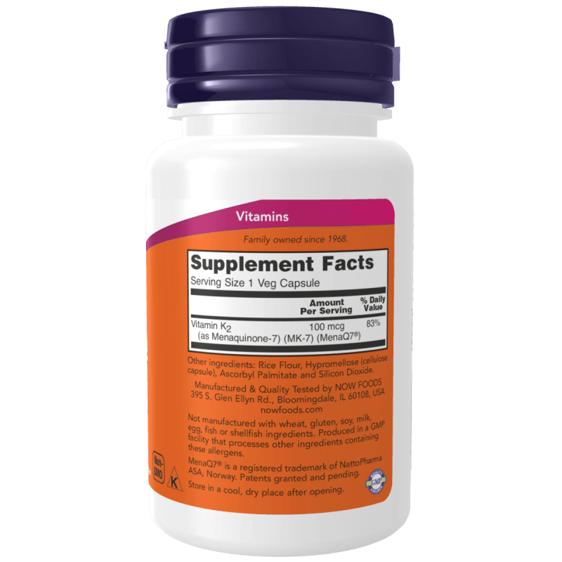 NOW Vitaminas y complementos Now Foods, MK-7 y Vitamina K-2 100 mcg (60 cápsulas)