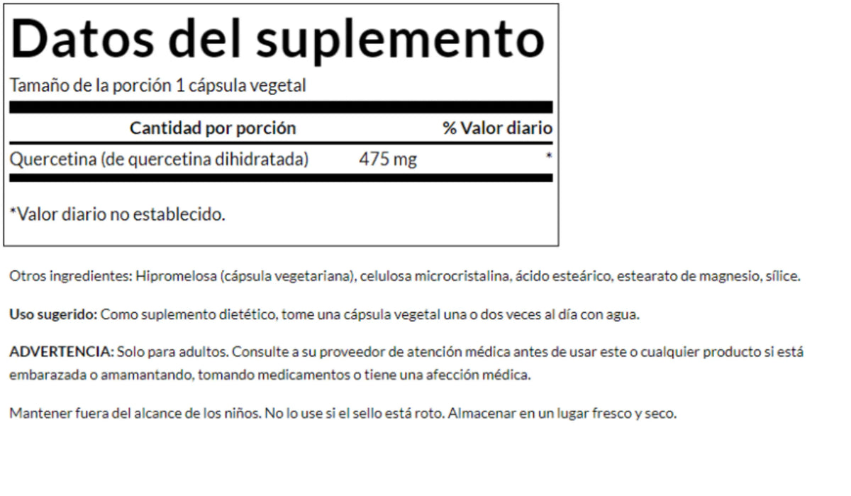 Swanson, Quercetina Alta Potencia 475 mg (60 cápsulas)