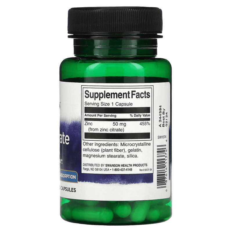 SWANSON Suplementos Swanson, Citrato de Zinc 50 mg (60 cápsulas)