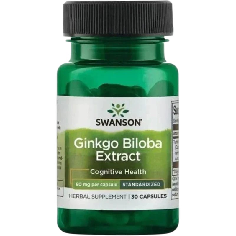 SWANSON Herbal Swanson, Extracto de Ginkgo Biloba 60 mg (30 cápsulas)