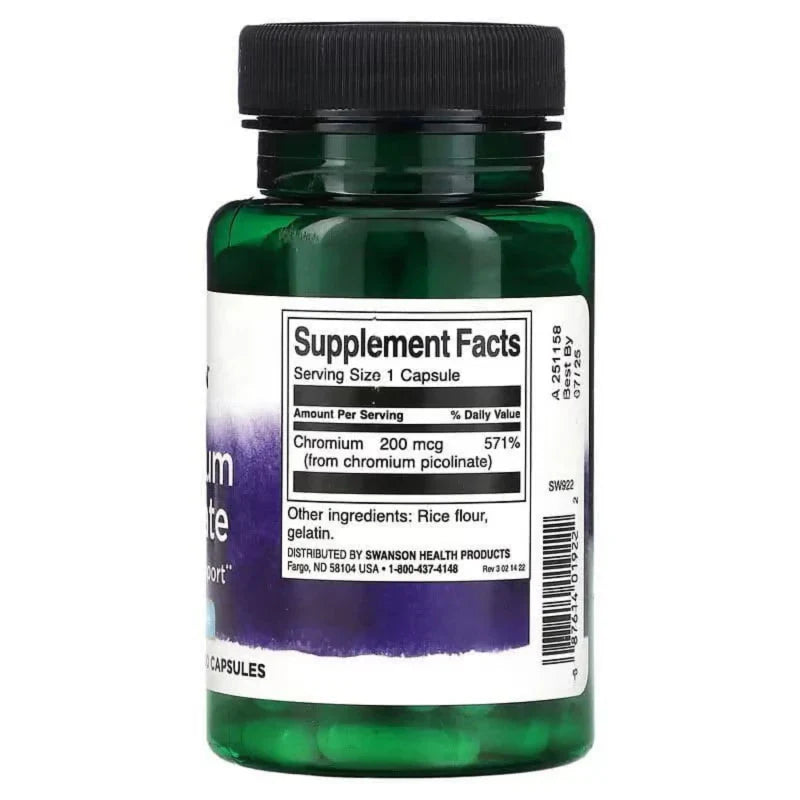 SWANSON Suplementos Swanson, Picolinato de Cromo 200 mcg (100 cápsulas)