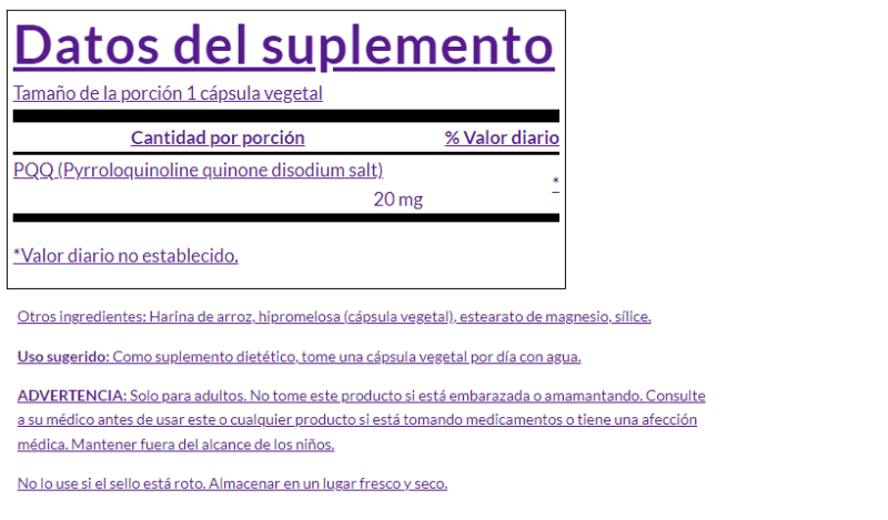 SWANSON SUPLEMENTOS Swanson, PQQ 20 mg (30 cápsulas)