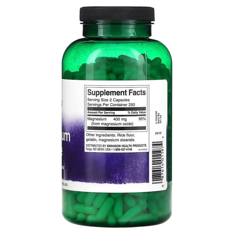 SWANSON SUPLEMENTO Swanson, Óxido de Magnesio 200 mg (250 cápsulas)