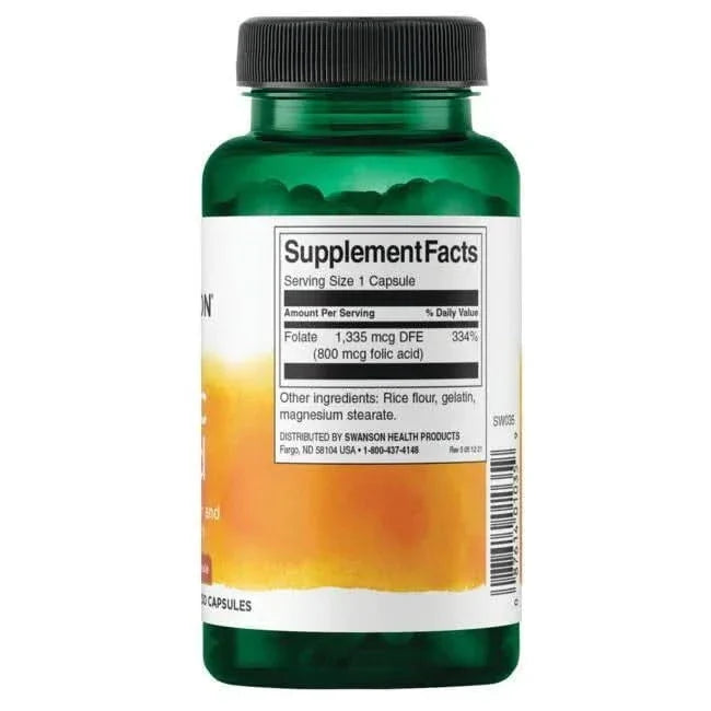 SWANSON SUPLEMENTOS Swanson, Ácido Fólico 800 mcg (250 cápsulas)