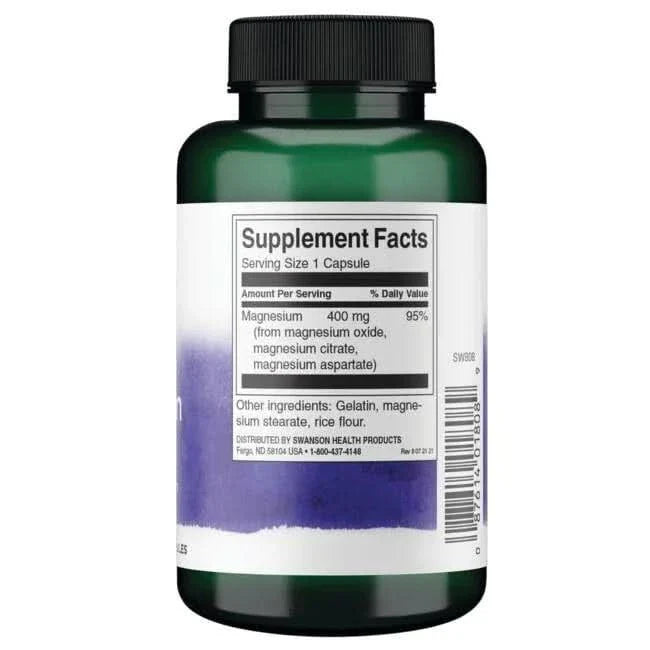 SWANSON SUPLEMENTOS Swanson, Complejo Triple de Magnesio 400 mg (100 cápsulas)
