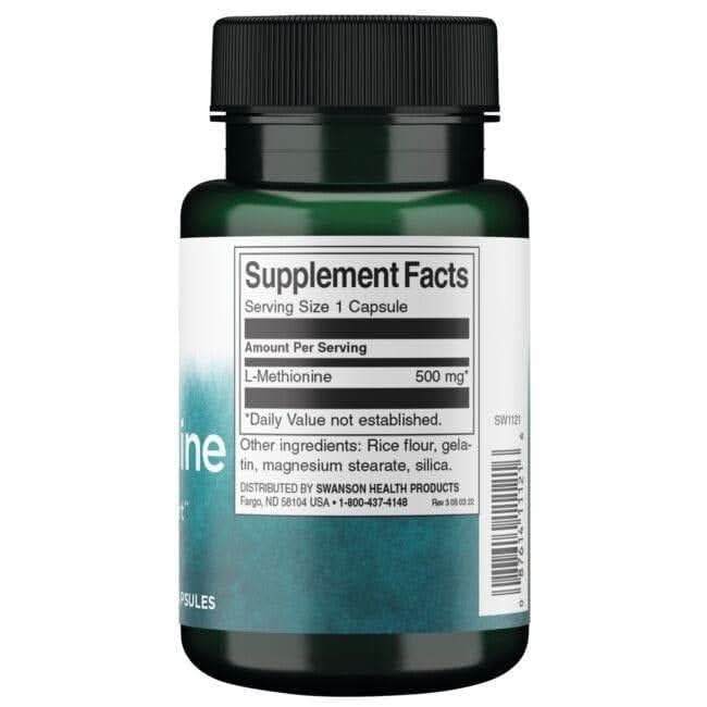 SWANSON SUPLEMENTOS Swanson, L-Metionina 100% Pura 500 mg (30 cápsulas)