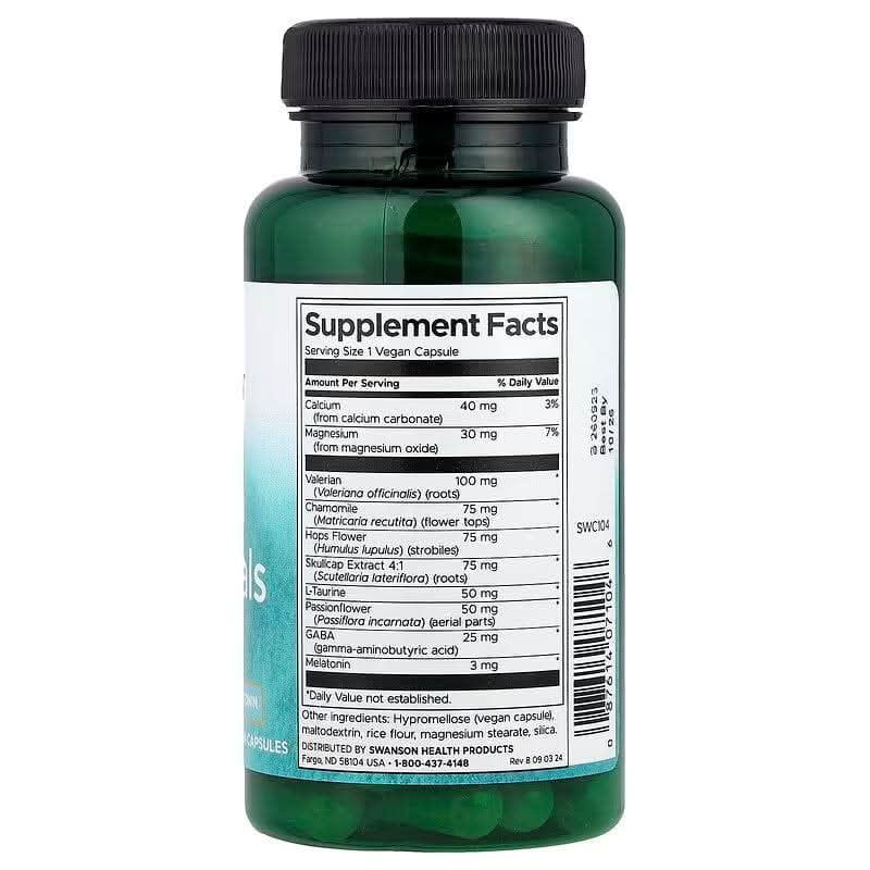 SWANSON SUPLEMENTOS Swanson, Sleep Essentials con GABA y Melatonina (60 cápsulas)