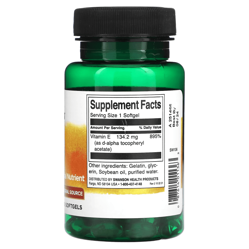 SWANSON Suplementos Swanson, Vitamina E 200 UI (100 softgels)